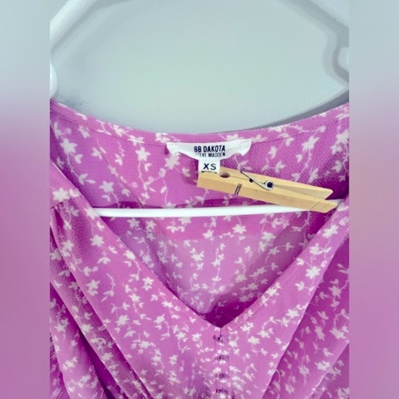 BB Dakota Steve Madden size XS Your Always Dress lavender floral puff sleeve - Picture 6 of 14